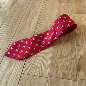 Vintage Hermes 7636 100% Silk Neck Tie Red Green Ostrich Putting Head in Sand